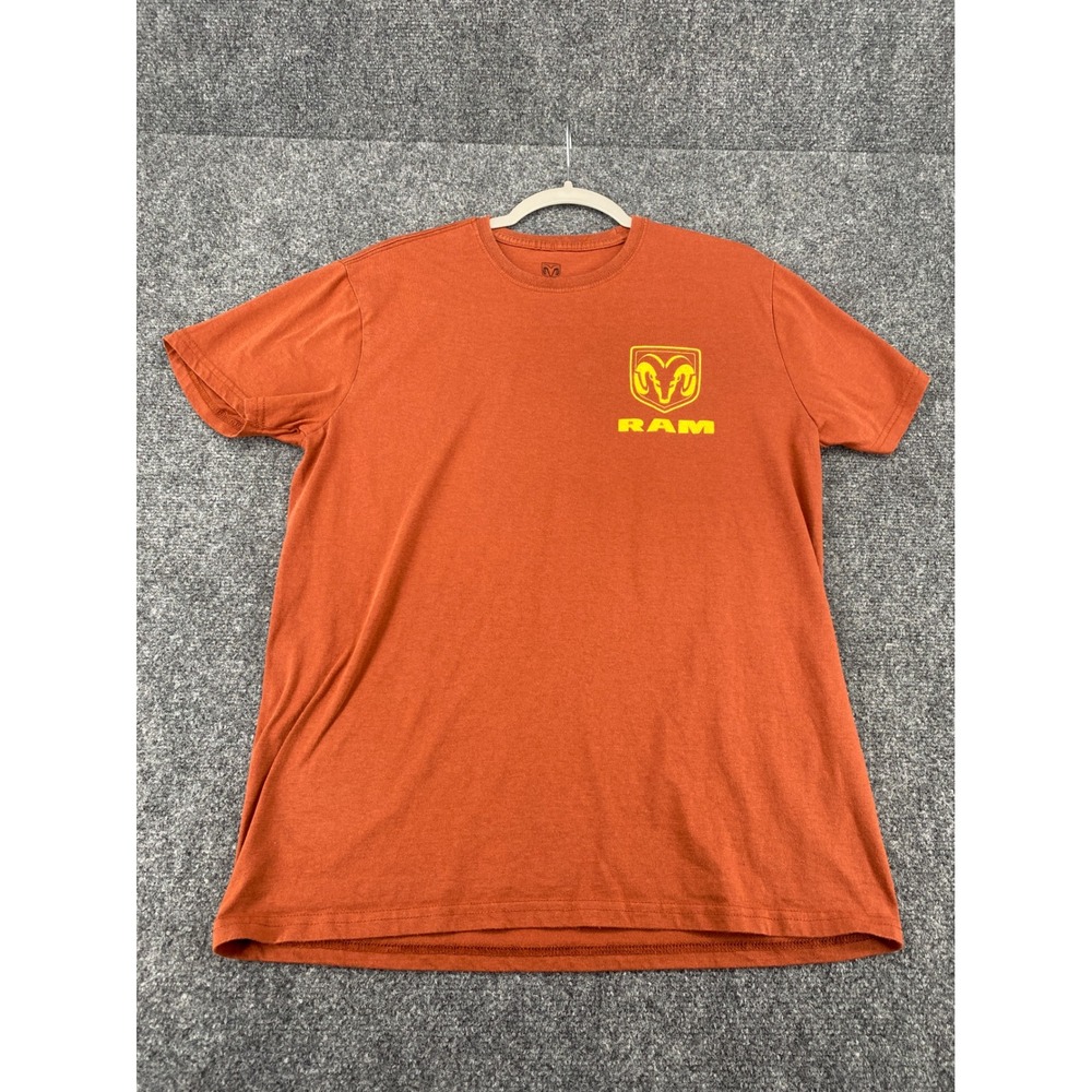 Ram Trucks Graphic T-Shirt Mens Large Orange Short Sleeve Truck Cowboy Logo Tee